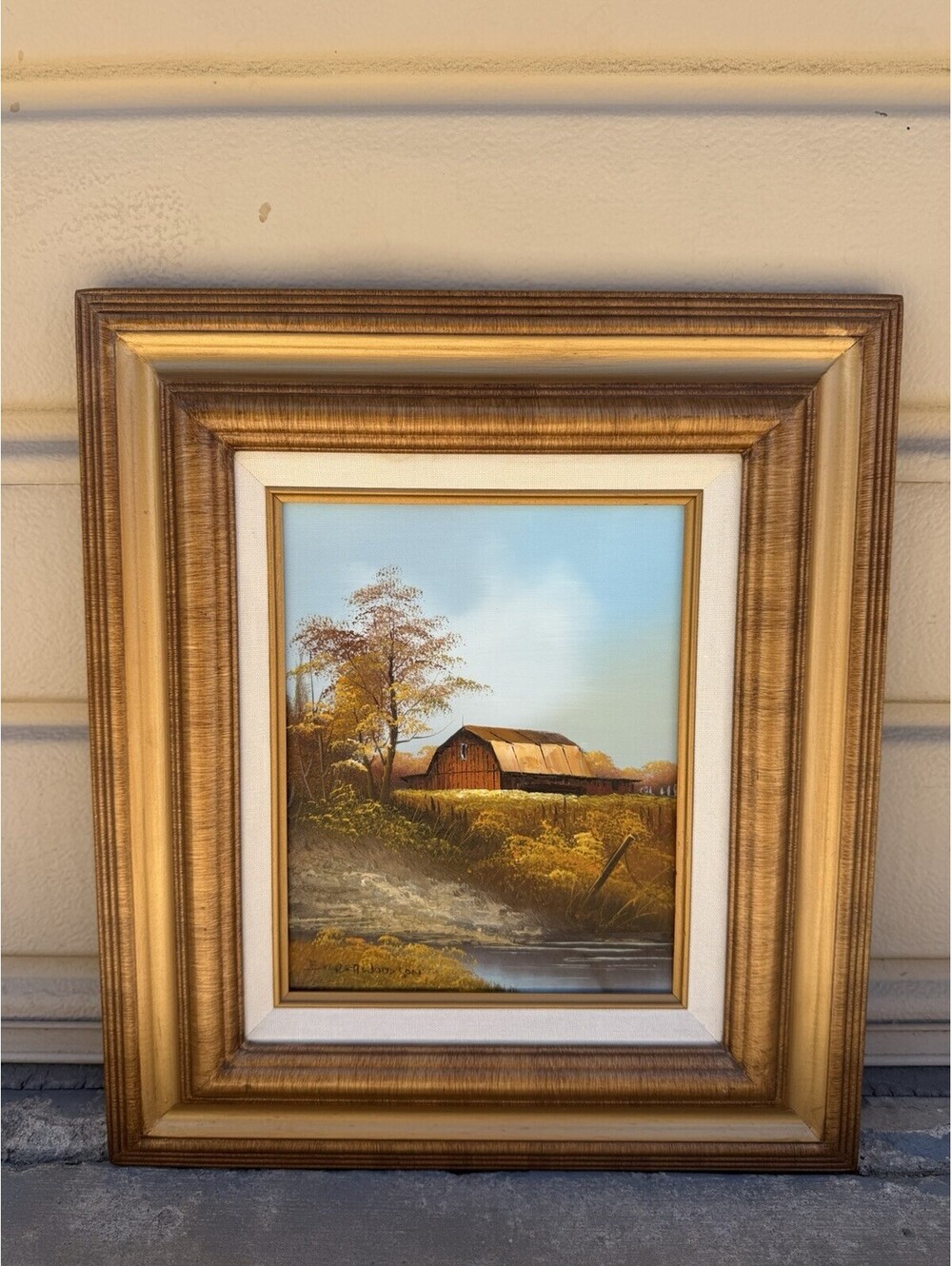 Vintage Everett Woodson Original Barn Landscape Original Oil Painting 15x17 Fram